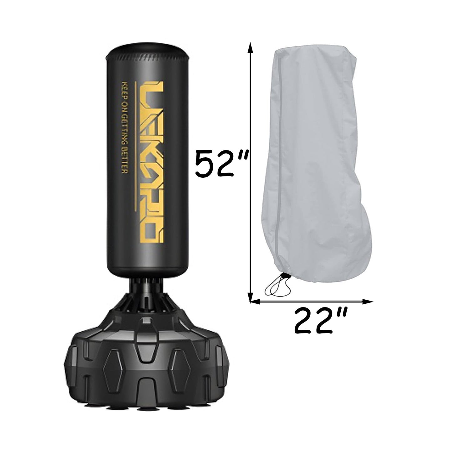 HEVSTIL Free Standing Punching Bag Cover Outdoor Waterproof, Standing Boxing Bag Cover,Adjustable Thickened Heavy Punching Bag for Punching Bag, Boxing Bag Protective Cover,52 inch (Gray)