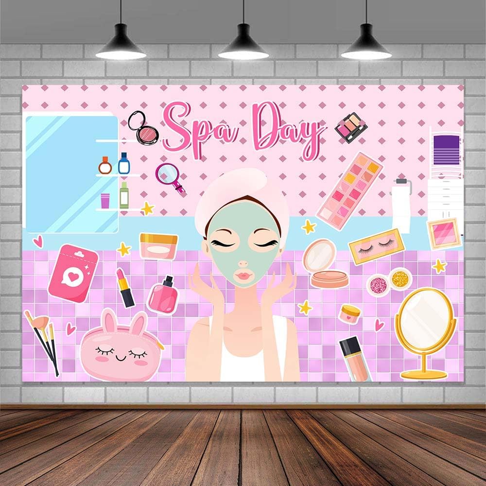 Dtekoj 7X5FT Spa Party Backdrop, Sweet Pink Beauty Makeup Photography Background Banner for Spa Birthday Party