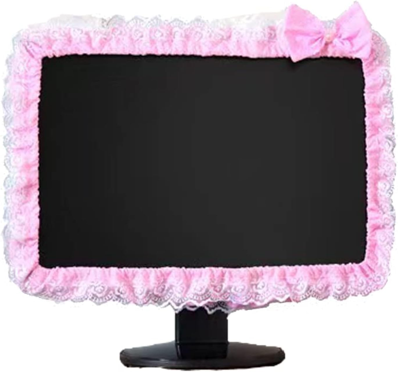 (17''-22''Pink) Computer Monitor Cover with Lovely Cute Elastic Pen Pocket Bow-knot TV LCD Screen Monitor Decoration
