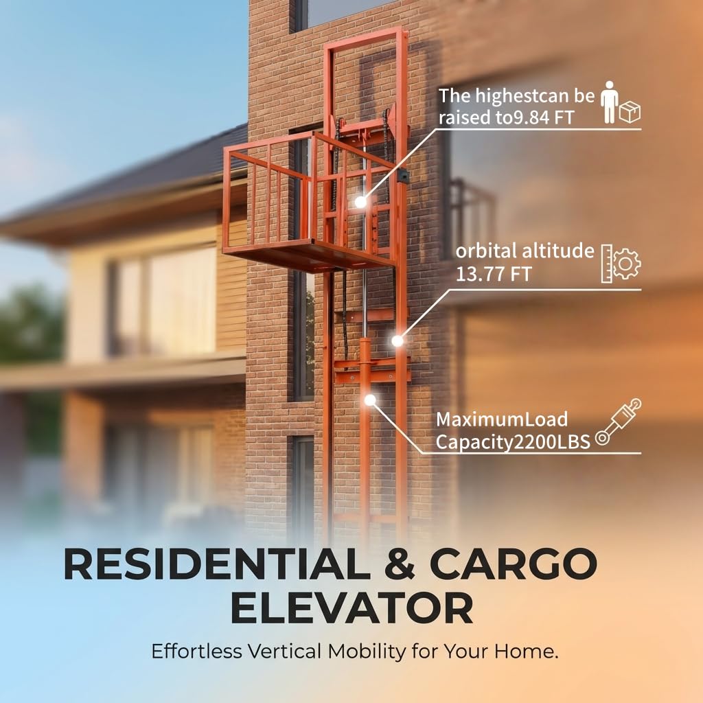 Home Elevator Lift System Dumbwaiter Elevator Home Factory Warehouse Wall Mounted Freight Elevator, 9.8 Ft Electric Hydraulic Lift Platform Table 2200lbs