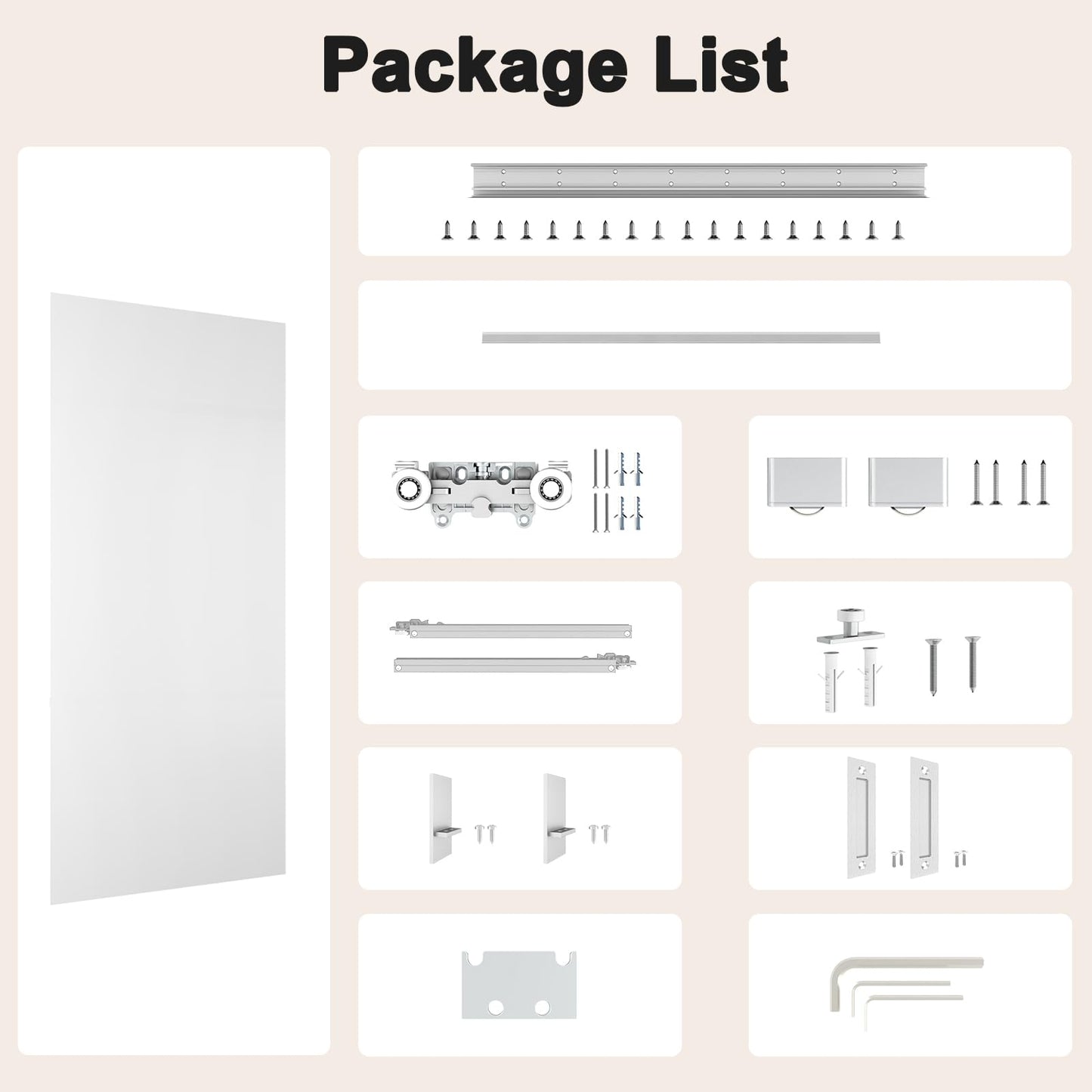 BarnSmith 42"x80" Concealed Sliding Barn Door, White Primed Flush Solid Core Sliding Hidden Barn Door with Soft Close Installation Hardware and Double Sided Pulls Included