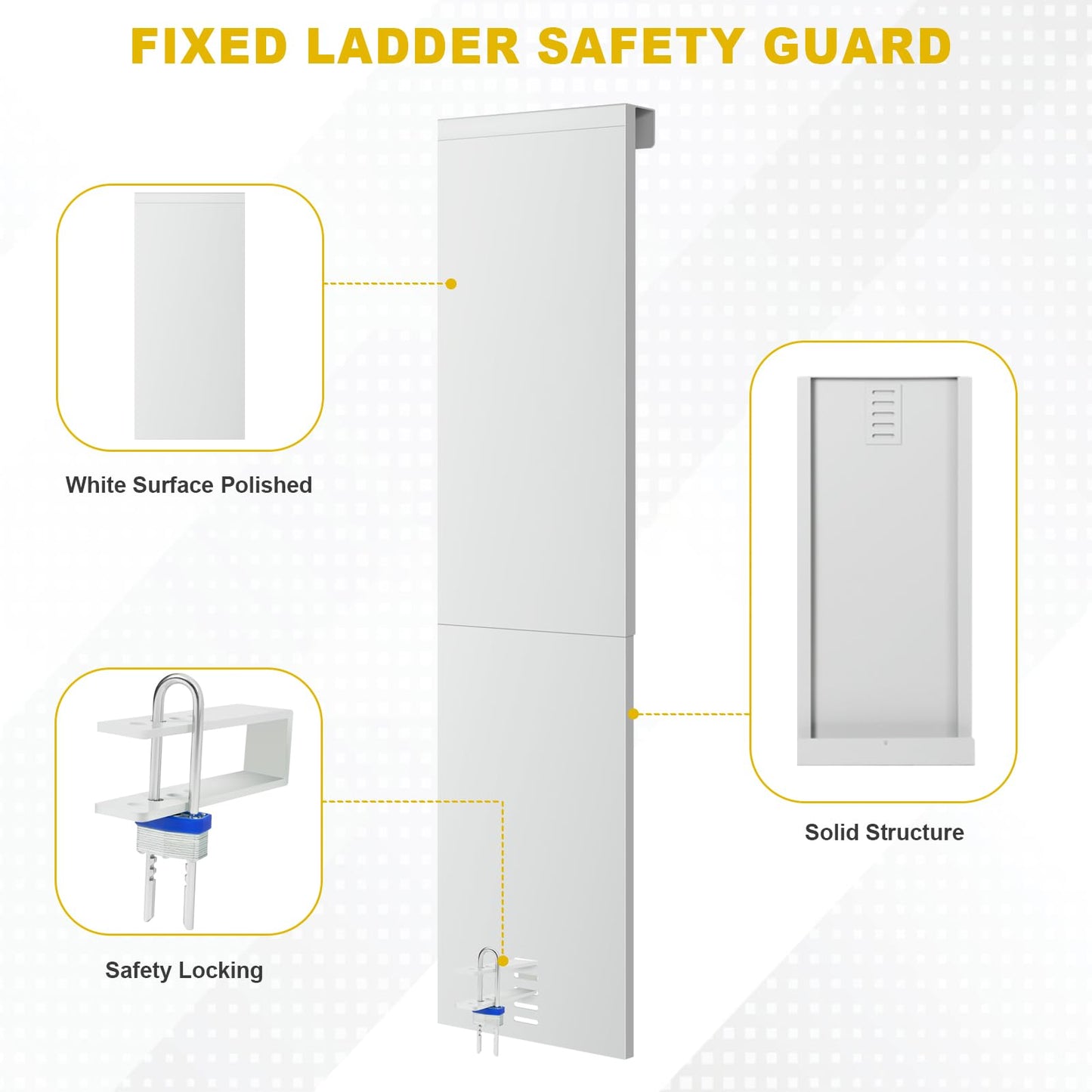 HomiShare Fixed Ladder Safety Guard, Tool-Free Install for 16"-19.25" Rungs, Anti-Theft & Weatherproof with Padlock