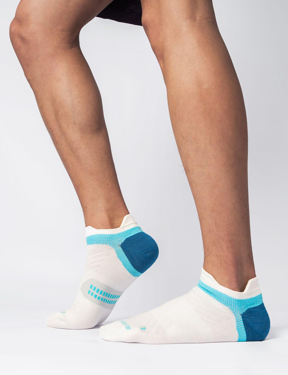 Juclise Thin Merino Wool Compression Running Socks No Show Athletic Cooling Moisture Wicking Anti Blister Cushioned(White | Aqua, L)