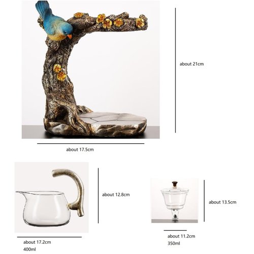 Fire Kirin Glass Teapot Set Animal Bird Design Semi-automatic Drip Rotating Bowl with Infuser Lazy Kungfu Tea Pot Set (teapot)