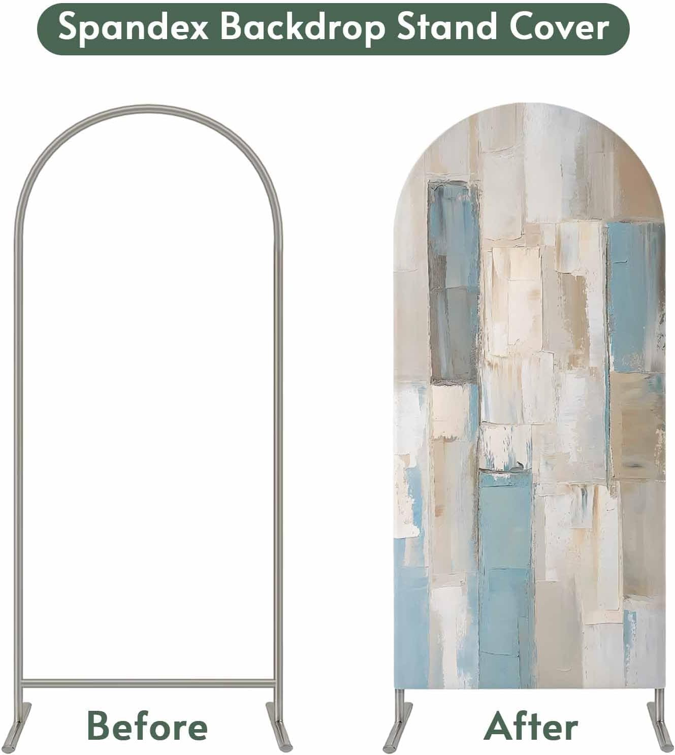 Jnbasdffb 7.2 Blue Beige Color Blocks Wedding Arch Cover, Stretchy Spandex Arch Backdrop Stand Covers FT, Abstract Oil