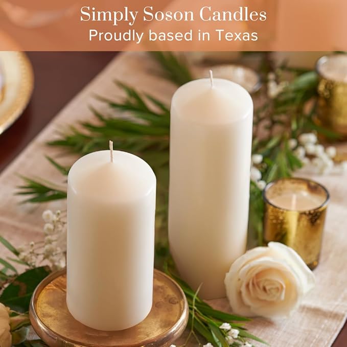 Simply Soson Ivory Pillar Candles - Set of 6, 2.5x4 Inch, Emergency & Tall, Unscented Wax Candles