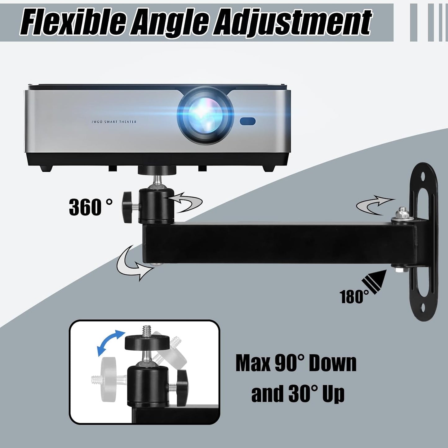 2-Be-Best 7.87IN 20CM 1/4" M4 M6 Projector Wall Mount Mini Projector Mount Length / Wall Projectors Mounts Adjustable