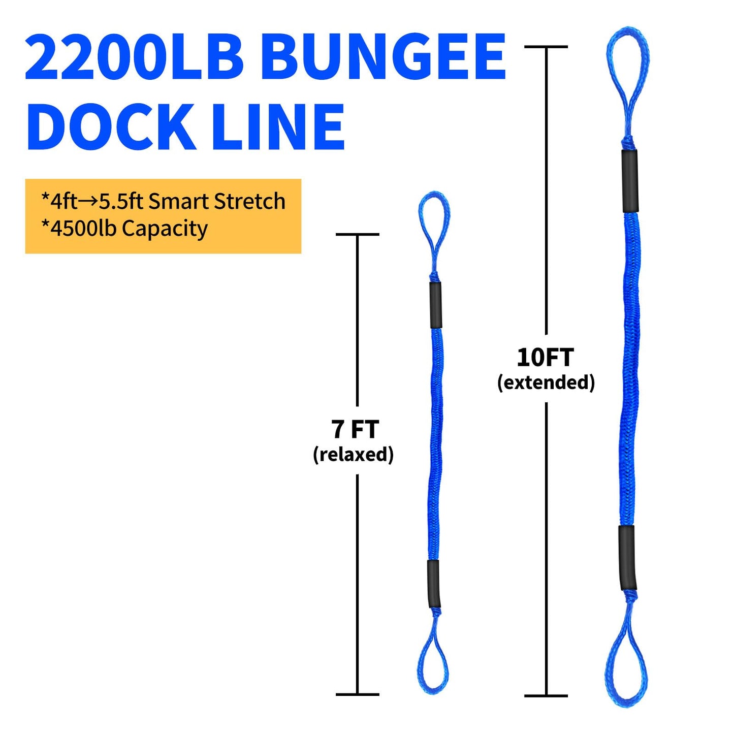7FT Bungee Dock Lines for Boats – Extra-Long Elastic Mooring Rope with Loops – Quick & Easy Docking for Pontoon, Jet Ski, Kayak, Bass Boat – (Blue)
