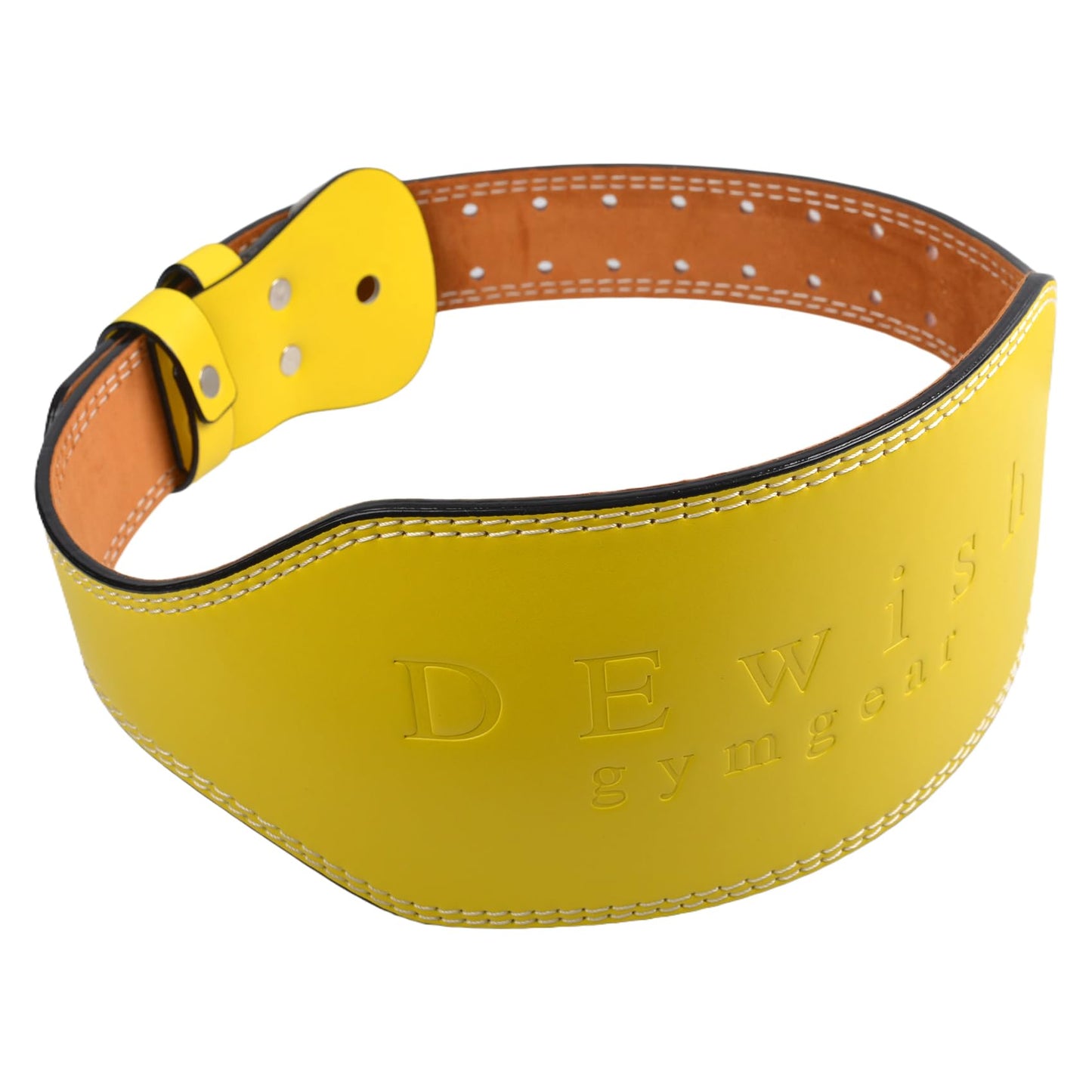 Leather Gym Fitness Belt, 4" & 6" Padded Lumbar Back Support, 10 Adjustable Holes for Weightlifting Powerlifting Bodybuilding Deadlift Squat Workout Strength Training (6-Inch, Yellow, XL (37"-40"))