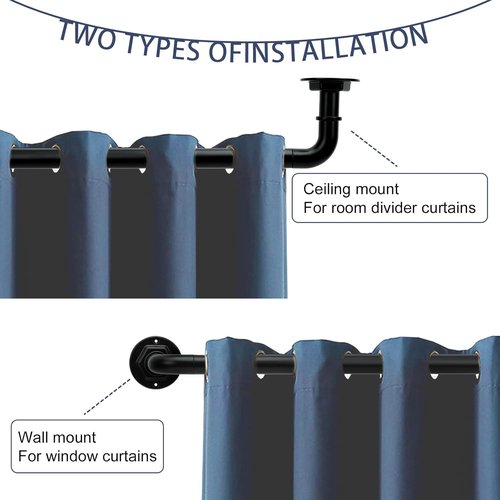 Byondeth Adjustable Curtain Rods - Blackout Wrap Around Design | 16 to 144 Inches, 1 Inch Diameter, Black