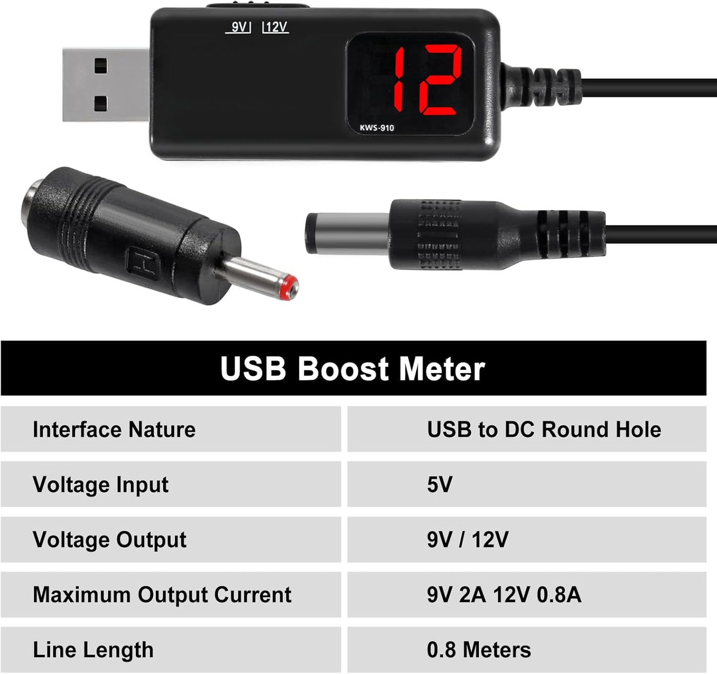Shutao 5V 9V 12V 5V 9V 12V 1A 3.5x1.35mm to Step Up USB Boost Converter DC Boost to USB Step-up Cable Voltage Converter