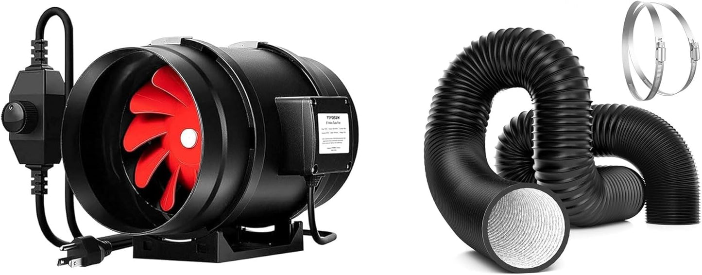 VIVOSUN R8 8 Inch 720 CFM Inline Duct Ventilation Fan and Dryer Vent Hose, 8 inch Aluminum Foil Ducting, 25FT Long Heavy-Duty Dryer Hose Vent Kit for HVAC Ventilation, Exhaust, Duct Fan Systems