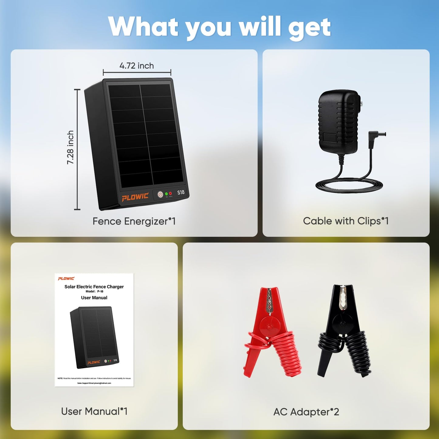 Solar Electric Fence Charger for Livestock: 0.2J 10 Miles Electric Fence Energizer with Rechargeable Battery, Portable Powered Electric Fence for Horses Cattle Sheep Protection