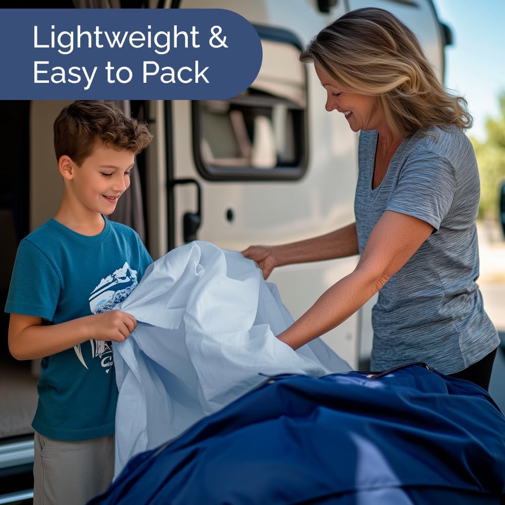 Skiennix Short Queen Size 4-Piece Sheet Set - Soft, Breathable & Cooling Bed Sheets - Deep Pockets - Light Blue
