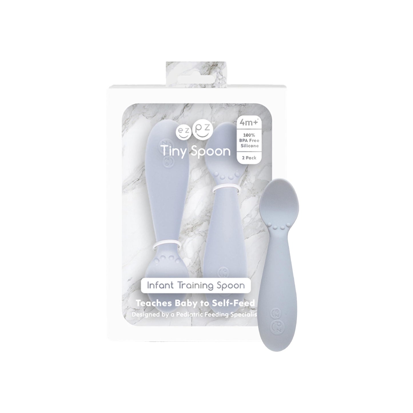 ezpz Tiny Cup (Pewter) + Tiny Spoon (2 Pack in Pewter) - baby essentials, cup and spoon