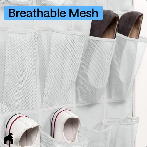 GORILLA GRIP Over The Door Shoe Organizer - 35 Large Breathable Mesh Pockets | Space-Saving Storage 68.5H x 24.5W White