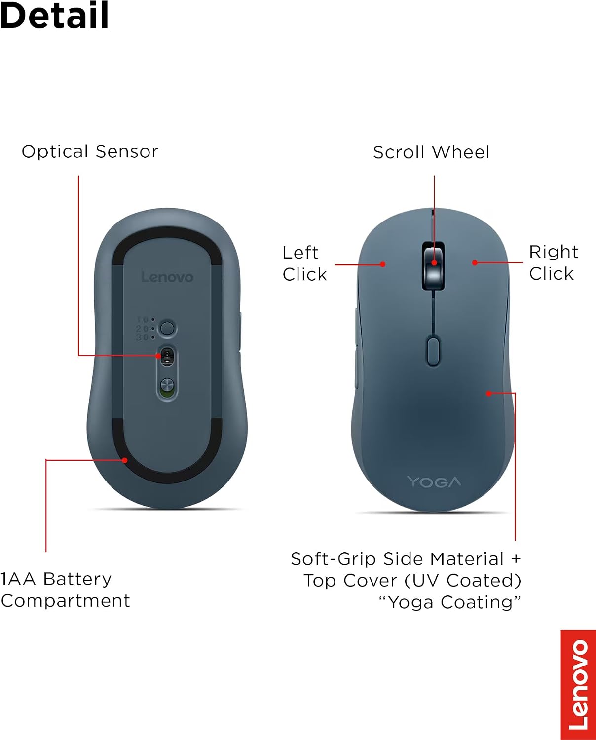 Lenovo 3 36 5.3, 3 Programmable Yoga Bluetooth Silent Mouse, Level DPI Adjustment, Month Battery Life, Bluetooth Device
