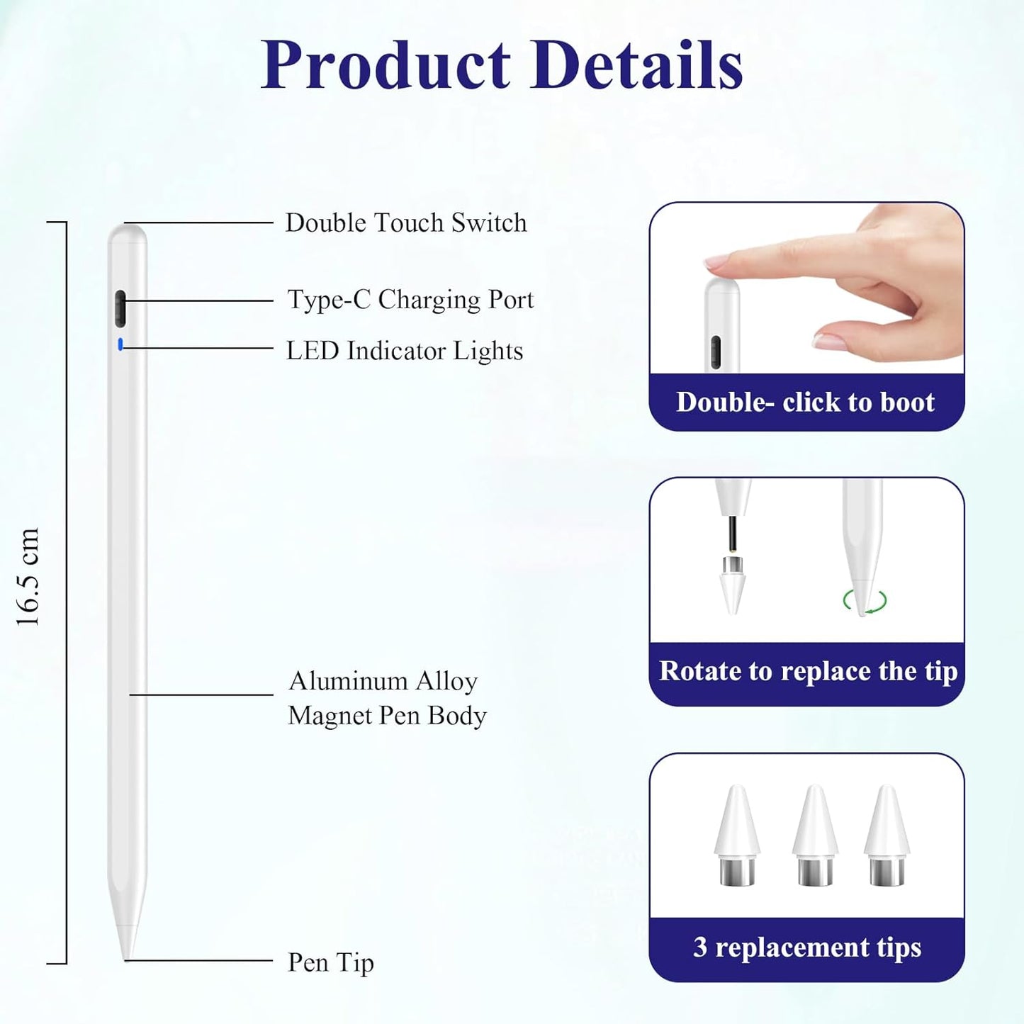 CMARS Stylus Pen for Android, POM Tip Magnetic Phone Pencil, Fine Point Stylus Pens for Touchscreen, Digital Tablet Pen