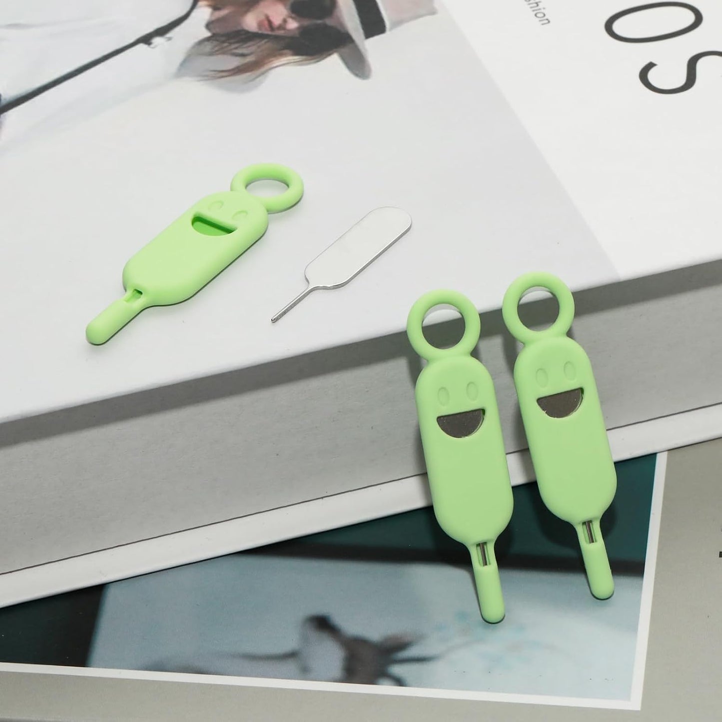 6 Set Lilaly Pcs SIM Card Removal Tool SIM Ejector Pin and Card Tool Cute Silicone SIM Card Needle Tool, Green