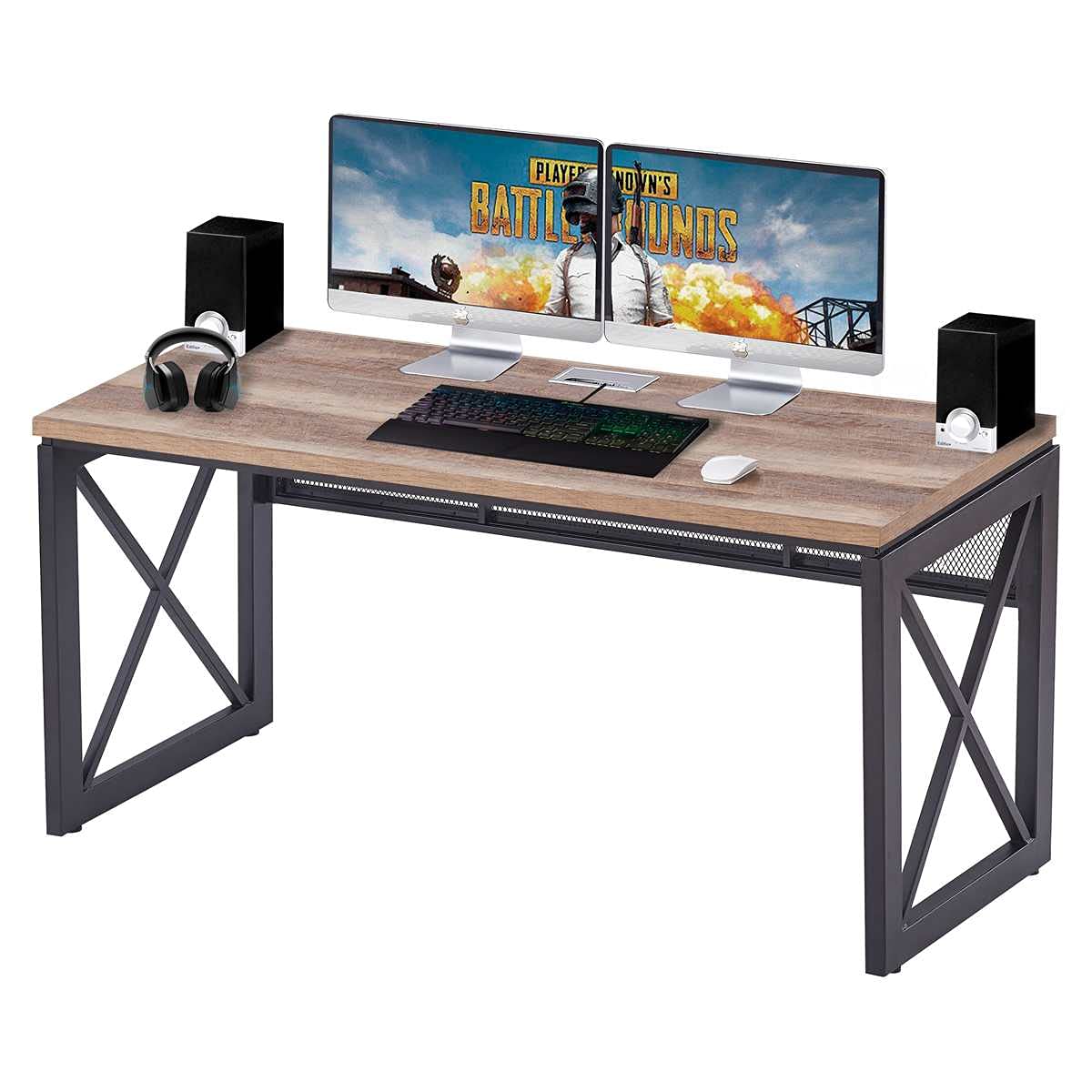 BON AUGURE Computer Desk for Home Office, Sturdy Office Desk, Wide Wood Metal Writing Table, Farmhouse Industrial Gaming Desks (60 Inch, Vintage Oak)