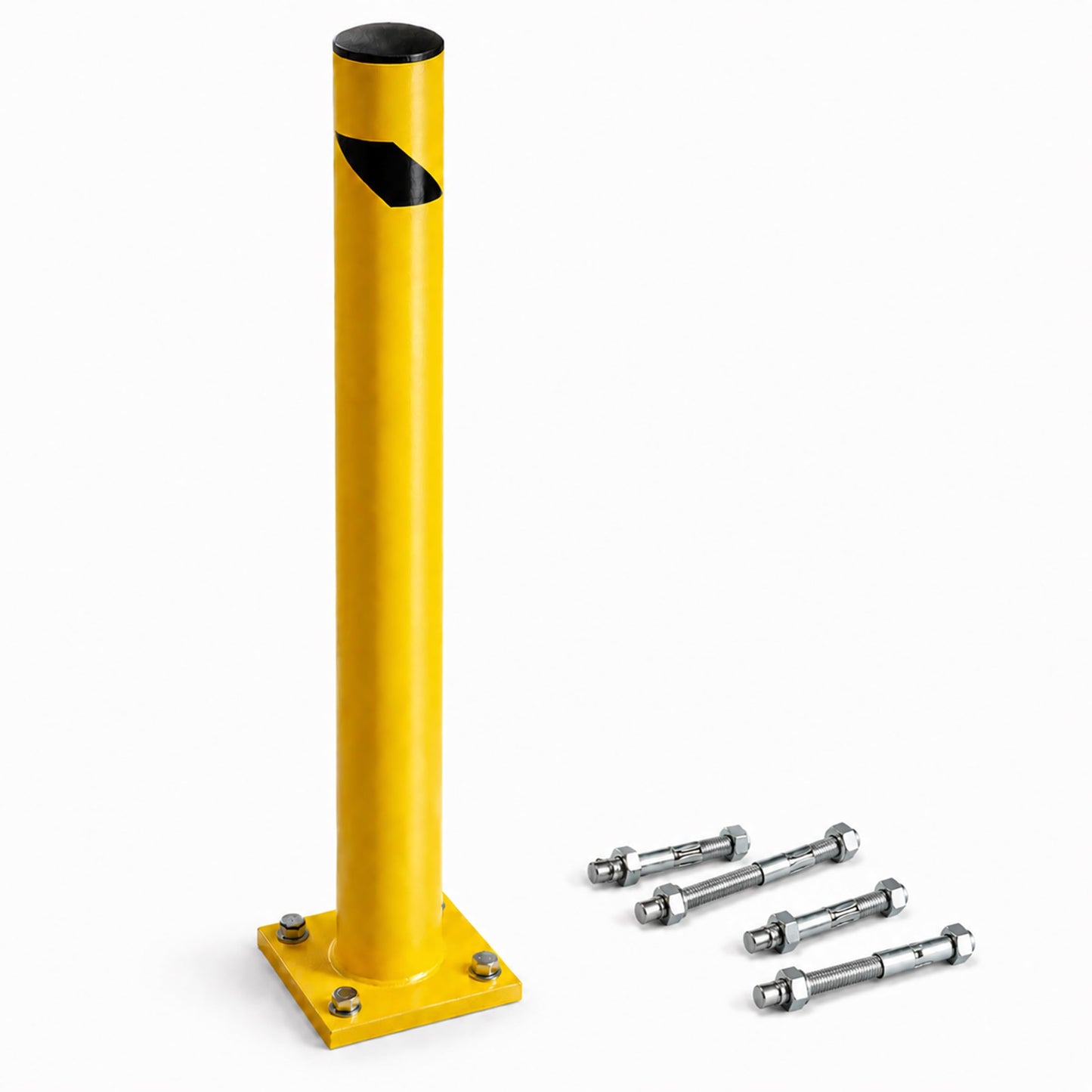 Trafford Industrial Yellow Powder-Coated Steel Safety Bollard, Heavy-Duty Bollard Post, Parking Barrier for Traffic Safety and Access Control, Hardware Included