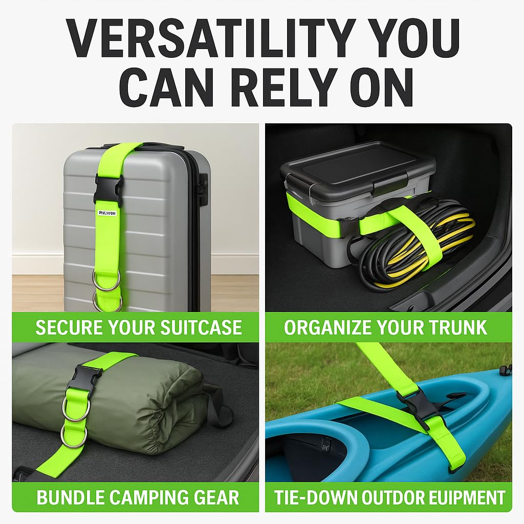 2-Pack Adjustable Luggage Straps with Buckles – Heavy Duty 1 Inch Suitcase Straps for Travel, 9.8ft Durable Packing Straps for Checked Bags