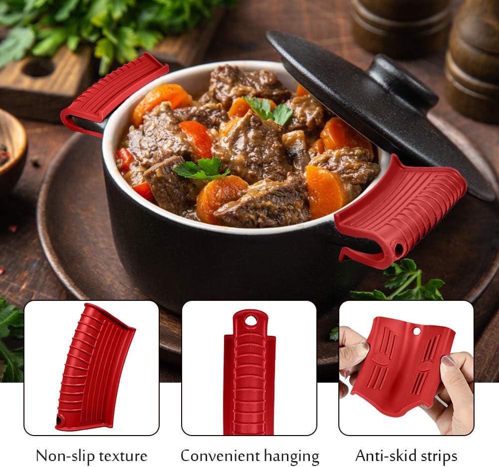 Skiennix Silicone Assist Handle Holder - Non-Slip Heat Resistant Grip Cover for Cast Iron Skillets | Red