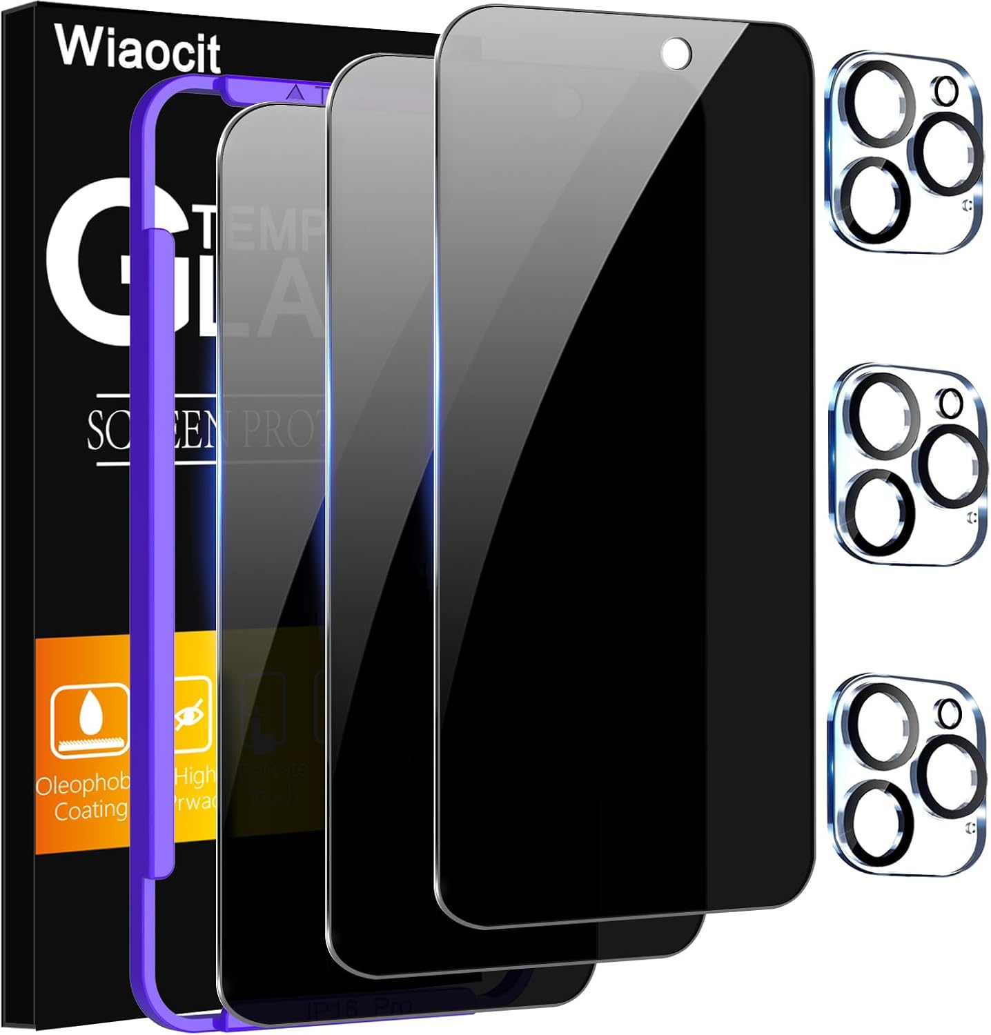3 Pack 16 3 Pack 9H Wiaocit Tempered Glass Privacy Screen Protector for iPhone Pro with Camera Lens Protector