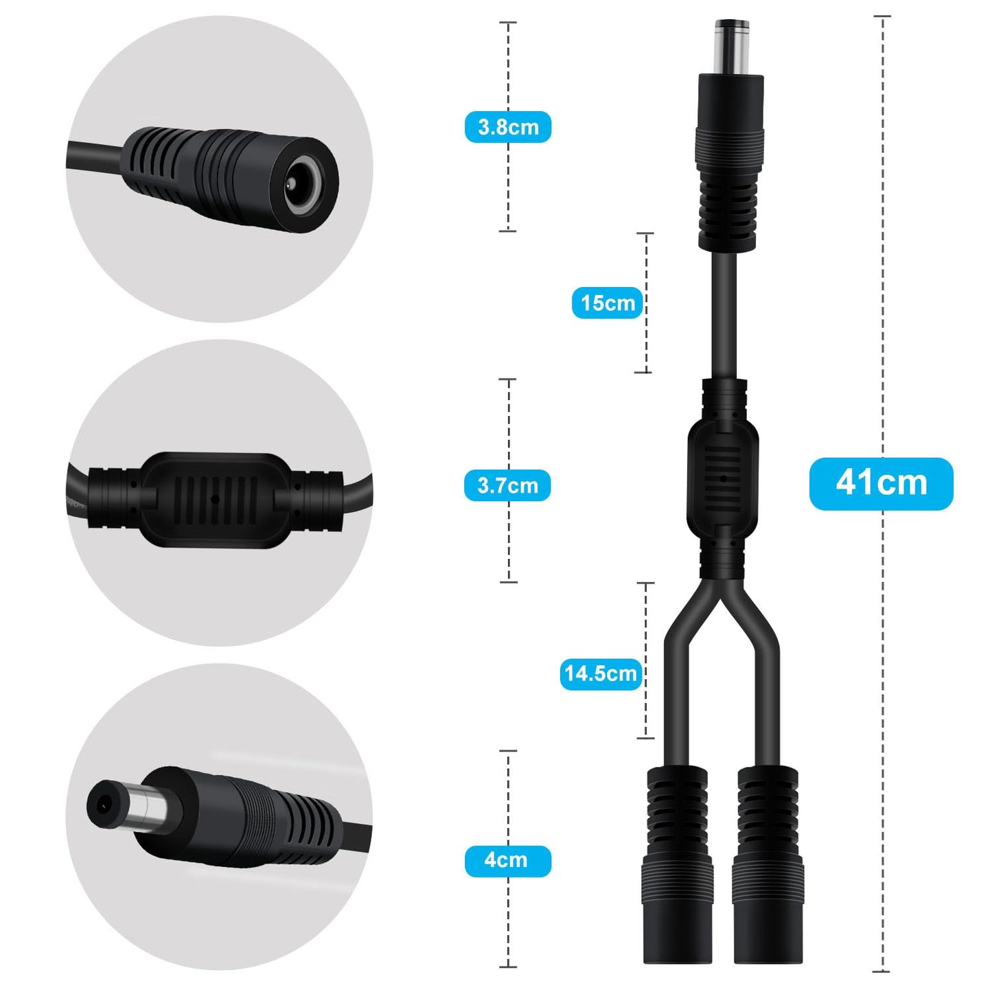 YINGAYOU 5.5 2.1mm 2 5V 6V 9V 12V 24V 3A, (1 2 40 cm) DC Splitter Cable x DC Way Splitter for Security Cameras, DVR