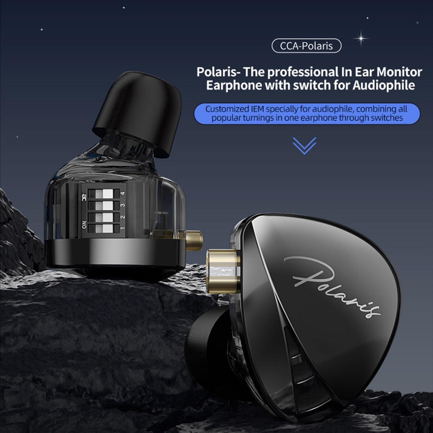 4 2pin CCA Polaris Tone Adjustable in Ear Monitor Headphones, High-Sensitivity Dual-Cavity Dynamic Driver IEM