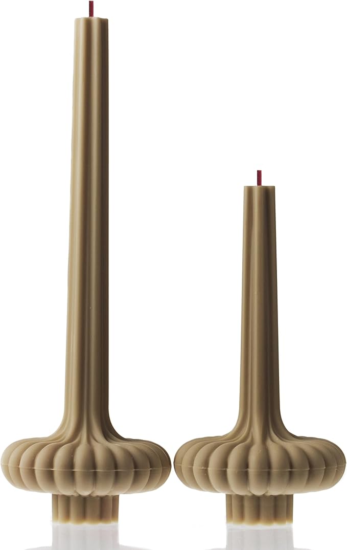 LAWA Set of 2 Pumpkin Base Candle - Beautiful Handmade Pillar Unscented Soy Wax Elegant Aesthetic Vase Candle Housewarming Gift Home Room Shelf Decor Idea Olive Beige