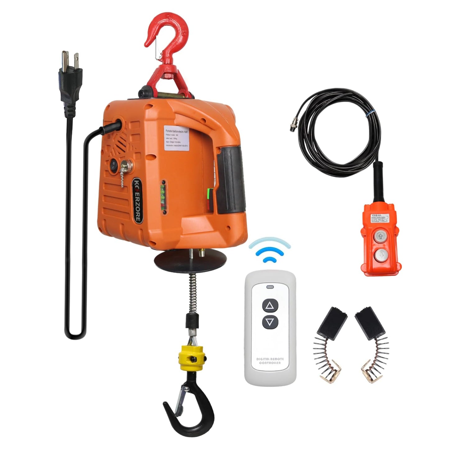 KOERZORE 110V Electric Hoist Winch 1100Lbs Capacity 25ft Lift Height Portable Power Winch for Garage, Workshop, ATV & Drywall Lifting&Compact Electric Chain Hoist