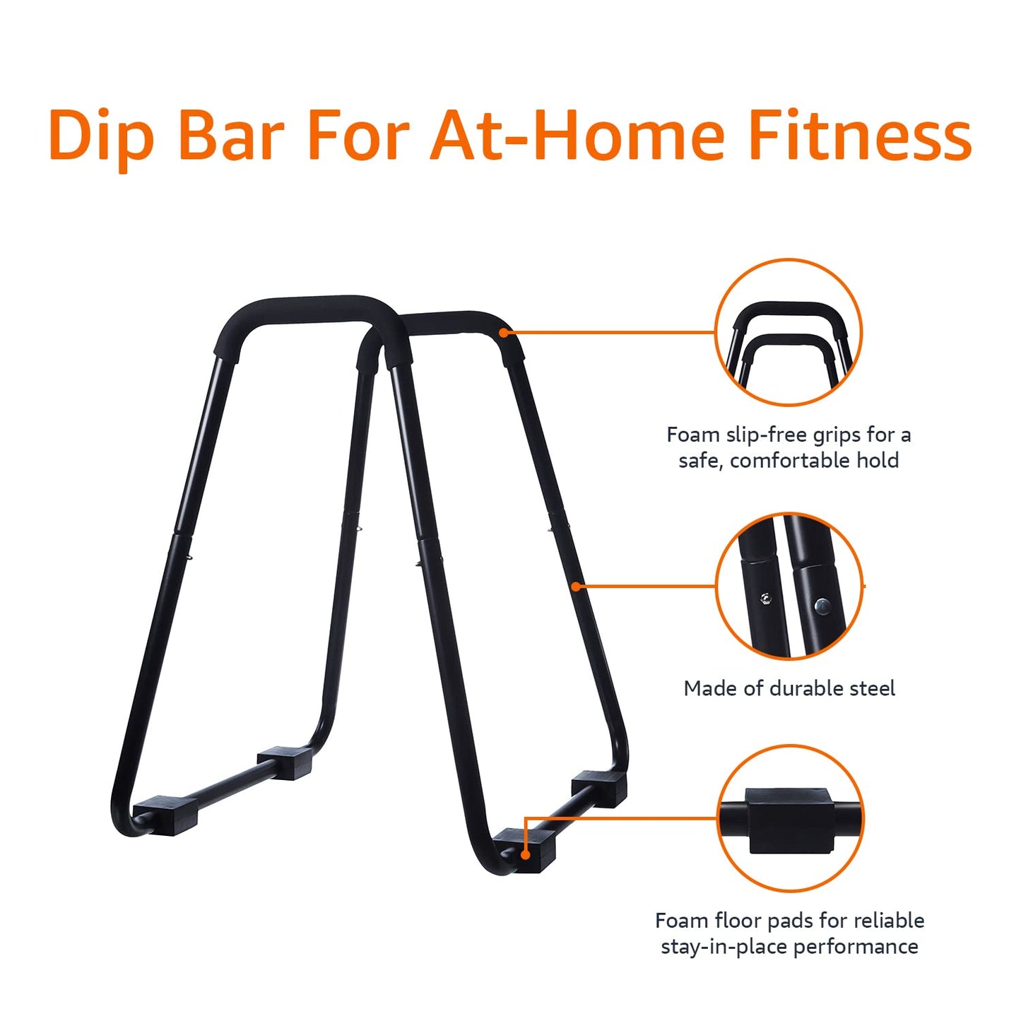 Amazon Basics Dip Bar Station, Portable Strength Training Stand for Tricep Dips & Calisthenics, Home Gym, 661 lb Weight Capacity, Black
