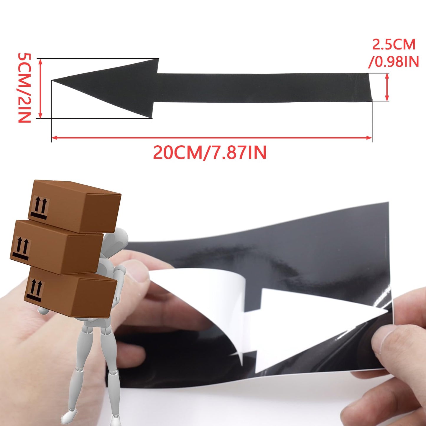 Joyangy 8 x 2 inch Black Arrow Sign Stickers, 12 Pack Waterproof PVC Removable Self Adhesive Floor Decals, Wall Marking Arrow Signs for Road Instructions