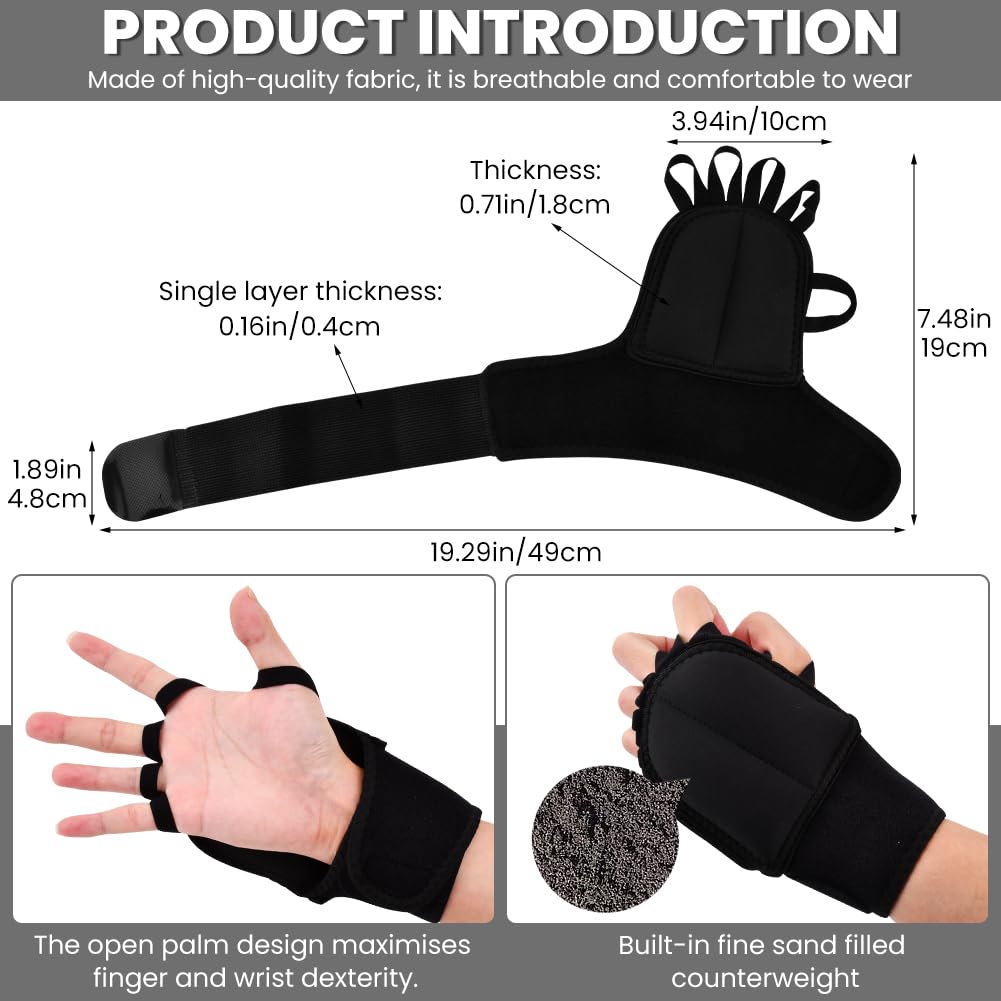 2 Pack Weighted Gloves for Tremors, Adjustable Hand Stability Aid for Parkinson's Patients, Writing Stability & Strengthening, Hand Grip Strength Trainer (Black)