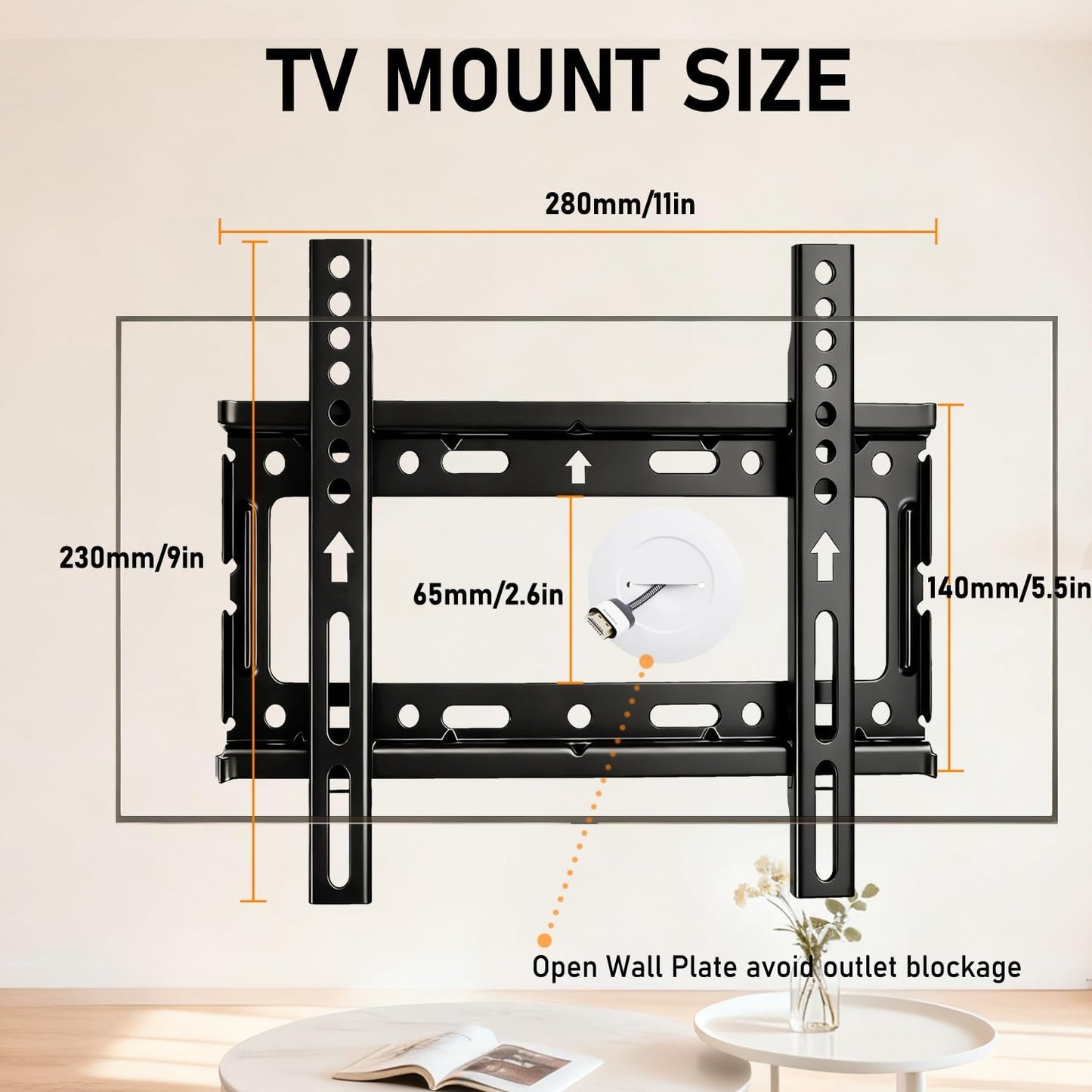 Alrhipvm 17-43 inch 66lb, VESA200x200mm Fixed TV Wall Mount Bracket, Low Profile for Most LED LCD OLED Flat Curved