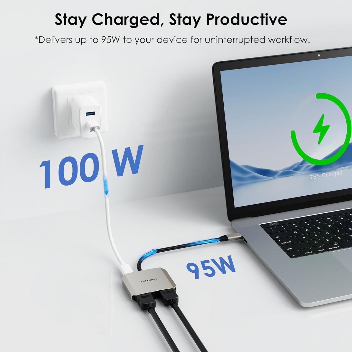WAVLINK 4K@60Hz 95W USB C to Dual HDMI Adapter, Dual Monitor Splitter, Dual HDMI, PD, Compatible with Dell