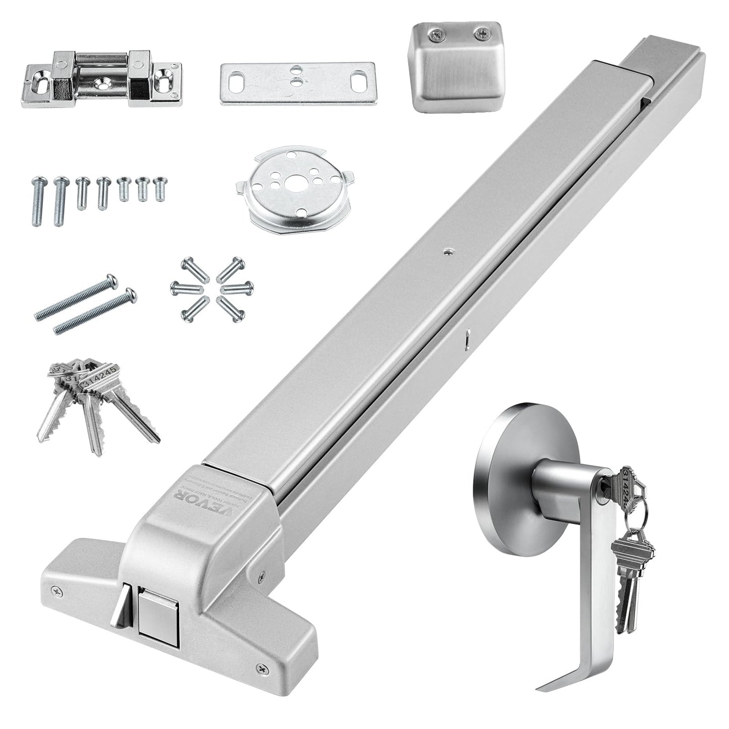 VEVOR Door Push Bar Panic Exit Device, 28” Stainless Steel Commercial Emergency Exit Door Push Bar with Exterior Lever and 3 Keys, Emergency Exit Door Hardware for 28"-41" Metal Wood Door
