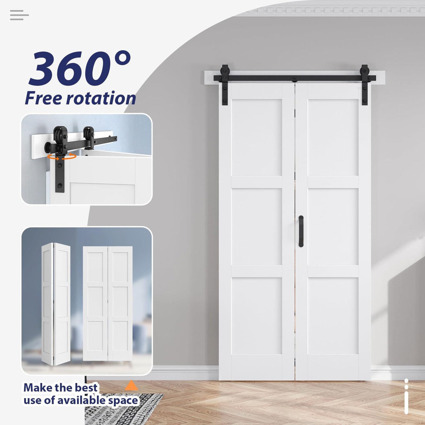 FREDBECK 42x84 White Bifold Barn Doors 3 Panles PVC Surface and Hardware Included