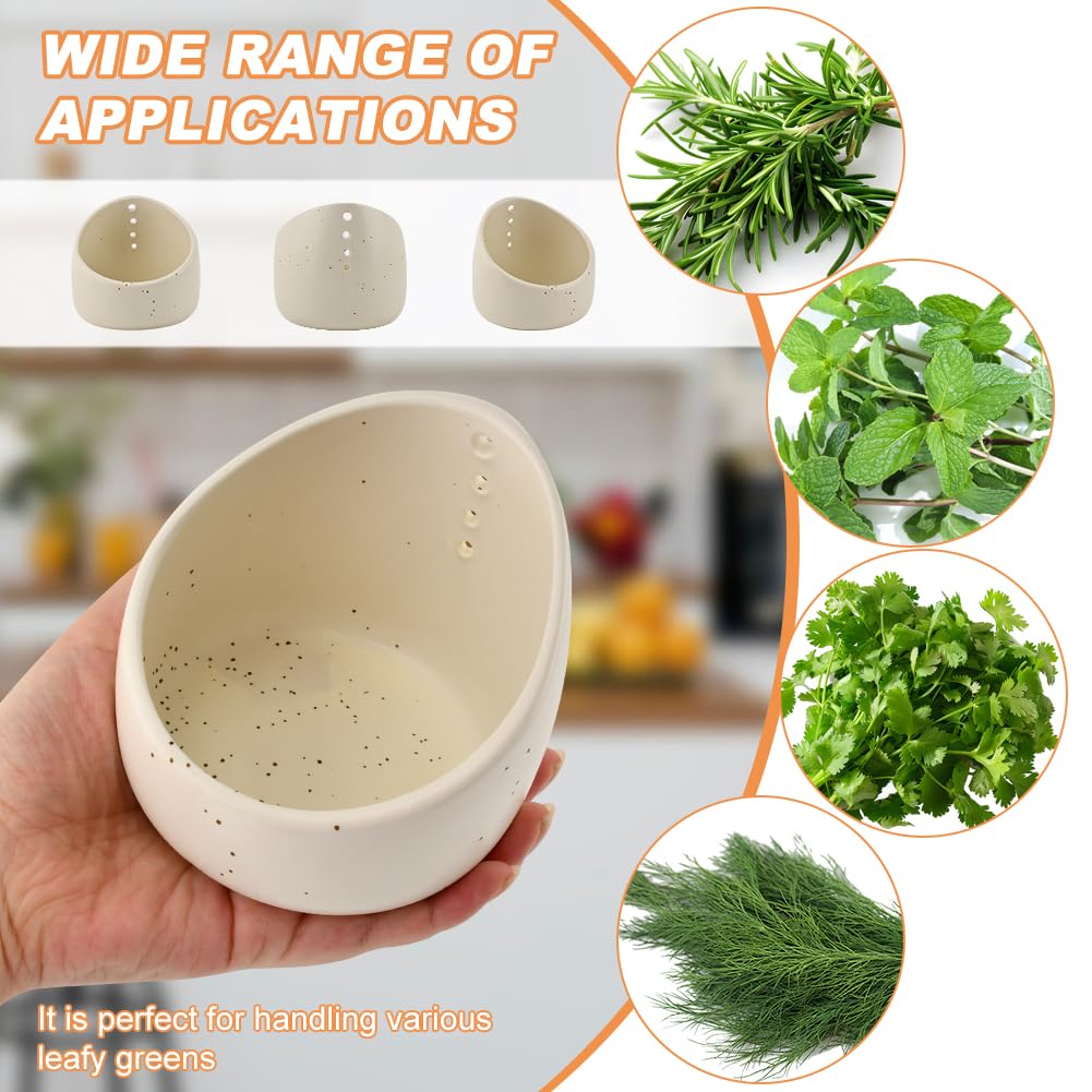 Herb Stripper Bowl, Handmade Ceramic Herb Stripper, Pottery Kitchen Efficient Leaf Removal Tool Available in Different Hole Sizes for Peeling the Stemmed Leaves(Color:White)