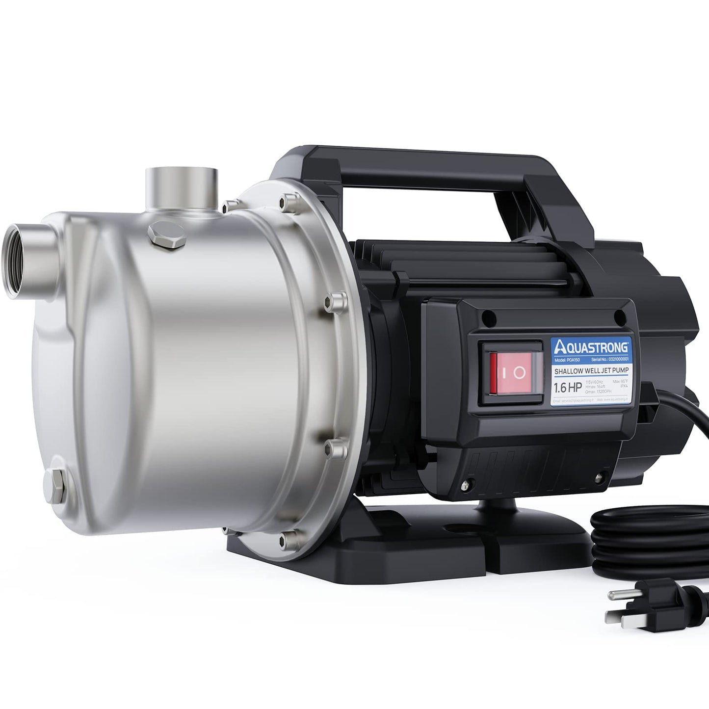 Aquastrong 115V Shallow Well Garden Pump, Stainless Steel, 1320 GPH, Water Transfer Draining Irrigation Sprinkler Pump, for Lawn,Garden,1.6 HP Portable