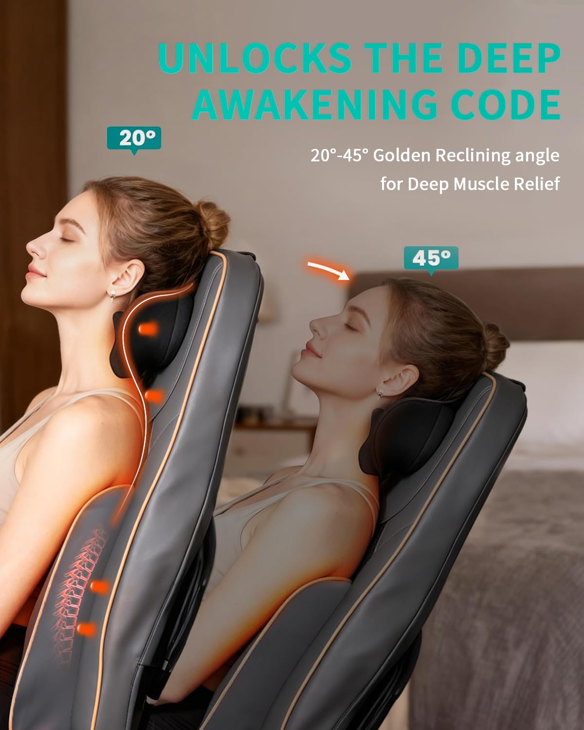 MAIBOLE Shiatsu Neck and Back Massage with Heat - 4D Deep Tissue Kneading Full-Back Massager for Relief Fatigue, Adjustable Intensity & Height for Holiday Gift