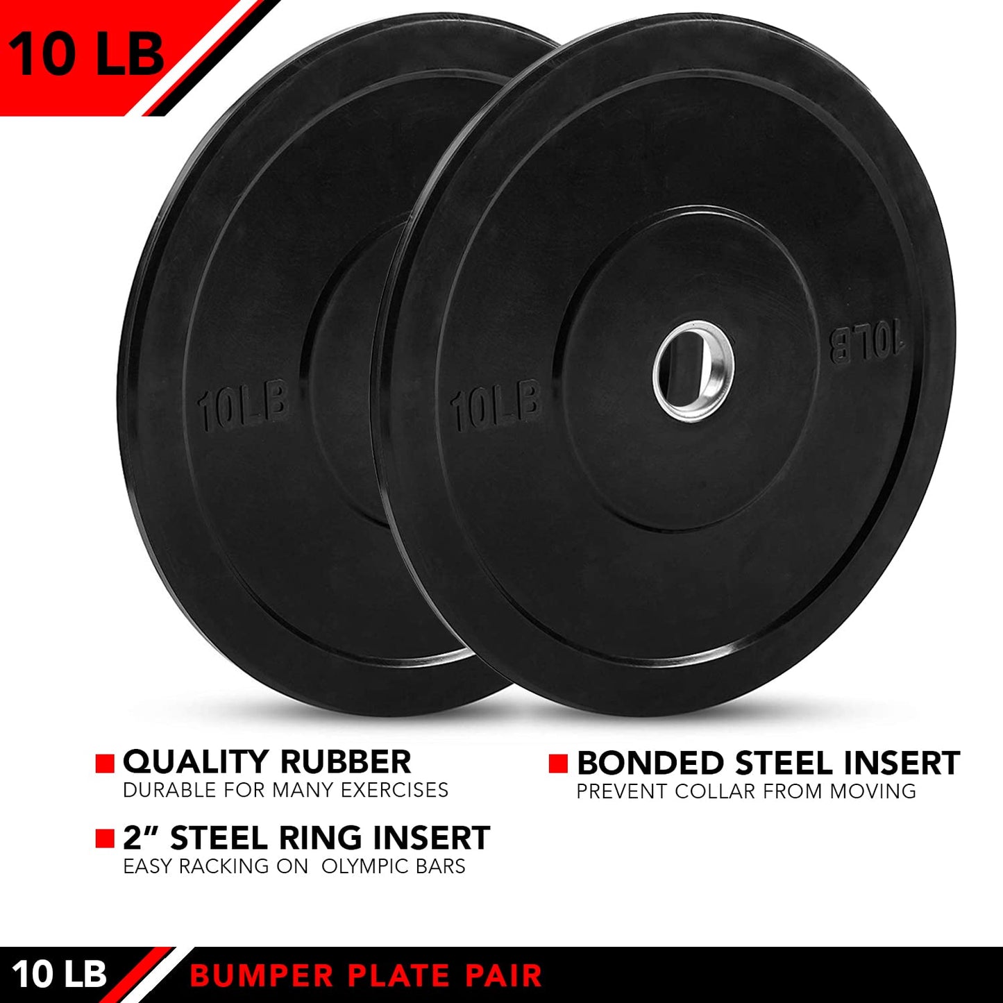 JFIT Olympic Bumper Weighted Plate 2”, Set of 2 Plates, 10 LB Pair