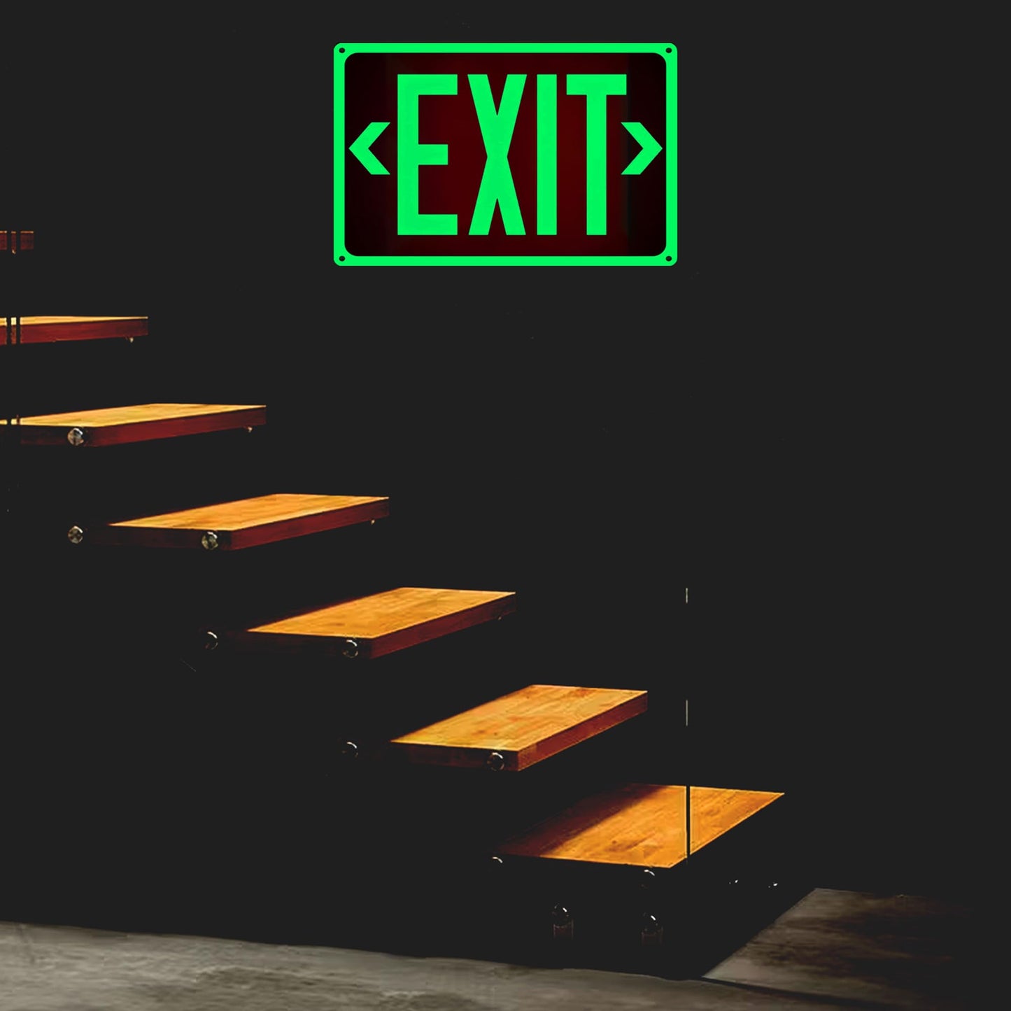 2Pack Photoluminescent Exit Sign Aluminum - 14x10 Inches Glow In Dark Exit Sign with Adhesive Backing - Removable Arrows Included - Non Electrical Red Exit Light For 50 Feet Visibility