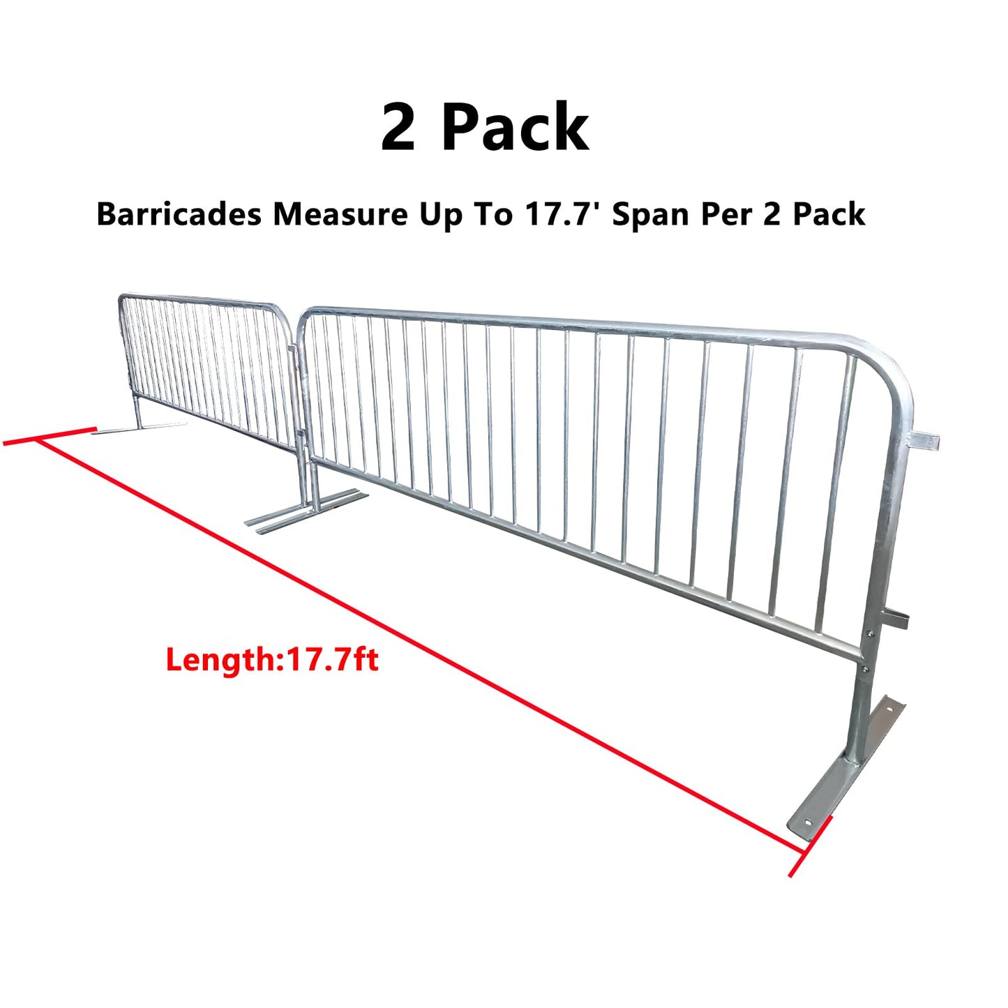 Heavy Duty Interlocking Steel Flat Feet Safety Barriers Barricade Fence for Crowd Control Events Road High Traffic Areas, Galvanized 8.5 Ft, 2 Pack