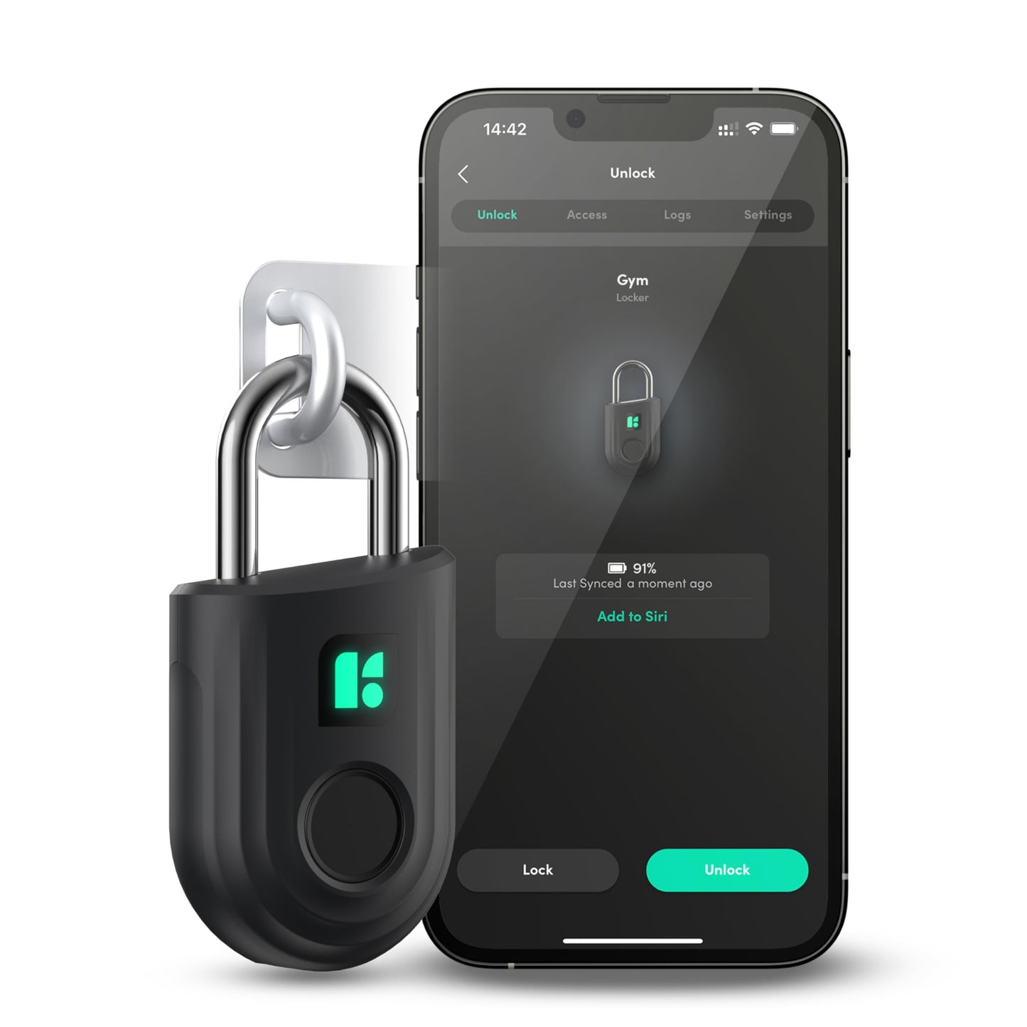 igloohome Padlock Lite Black Keyless Fingerprint Access with Mobile App (iOS, Android) – Water Resistant Padlock for Lockers, Homes, and Storage Spaces (Type-C Rechargeable)