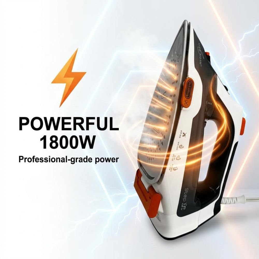 Eurosteam Step Up Iron - Self-Lifting Smart Iron with Ceramic Soleplate - Auto-Lift Safety & Smart Temp Technology for All Fabrics - Ironing Reimagined: Smart, Safe, and Effortlessly Fast
