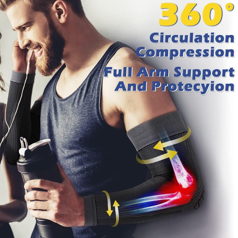 beister Sports Compression Arm Sleeves for Men & Women (Pair), Full Arm Supports Protection, Non-Slip Breathable Arm & Elbow Braces for Arthritis, Lymphedema, Bursitis, Workout