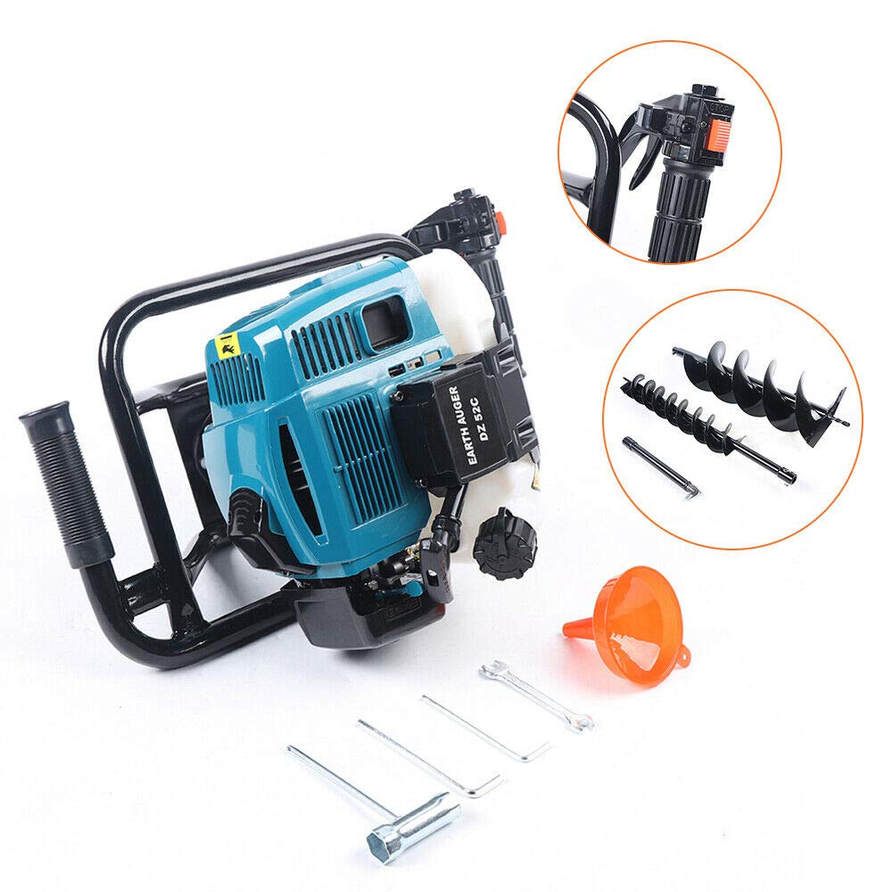 Kunghei 52CC 2 Stroke Auger Post Hole Digger, Double Digger, Gas Powered, 1 Count, 4" & 8" & 12" Extention Rod, For Farm Garden Plant
