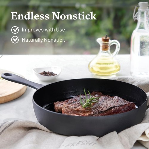 Flambo 12 Inch Cast Iron Skillet - Pre-Seasoned Non-Stick Frying Pan for Grilling & Baking | Versatile Use on Oven, Stove, or Campfire